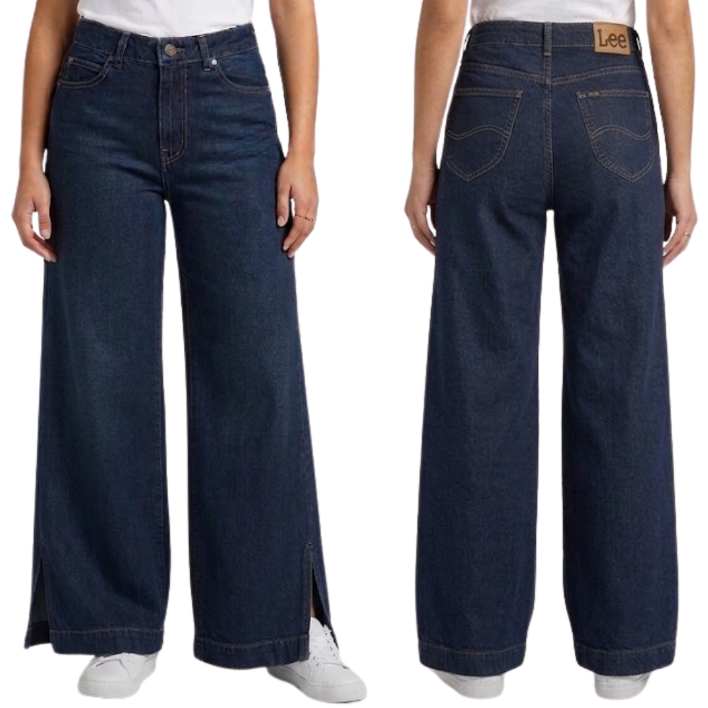 Calça Feminina Lee Wide Leg Premium Denim Cintura Alta Lavagem Escura Ref: 3363L