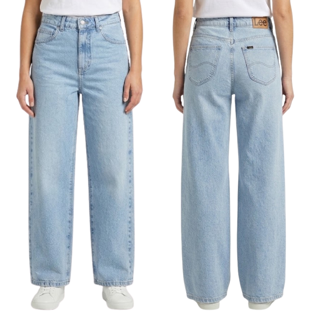 Calça Feminina Lee Wide Leg Premium Intensity Cintura Alta Lavagem Clara Ref:3362L
