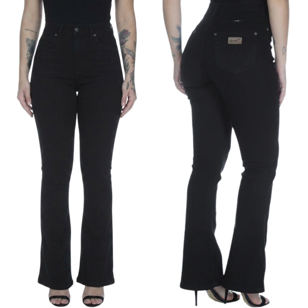 Calça Feminina Wrangler Lycra Flare Preta Cintura Alta - REF:WF5158UN