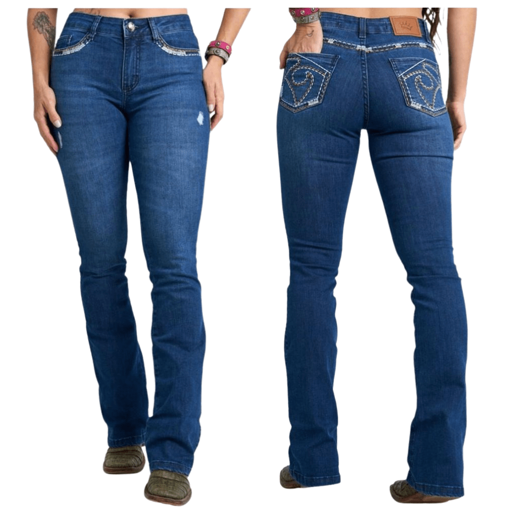 Calça Feminina Miss Country Jeans Bordada no Bolso Ref. 1008