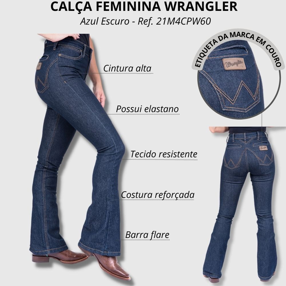 Calça Jeans Flare Feminina Wrangler Western Azul Escura - Badana