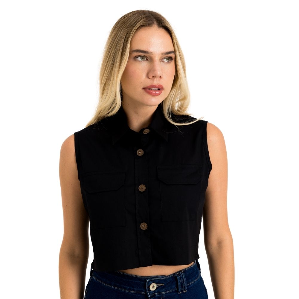 Cropped Feminino TXC Estilo Camisa Preto Flame - REF: 12375S