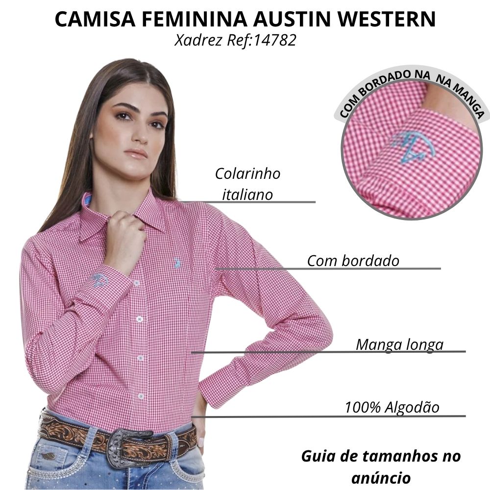 Camisa Feminina Austin Western Manga Longa Xadrez Mini Vermelho