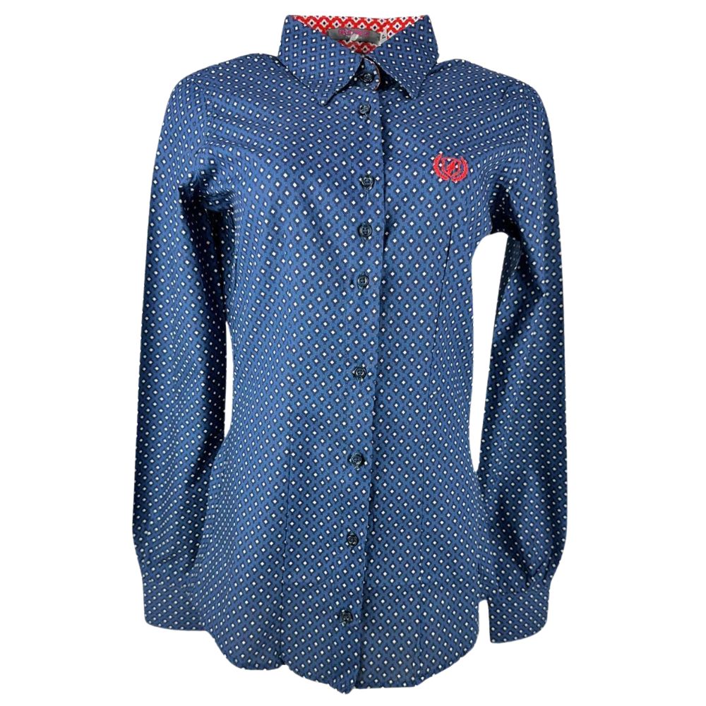 Camisa Feminina Dock's Manga Longa Azul Marinho C/ Estampa com Branco - Ref: 0032.04458.663.61