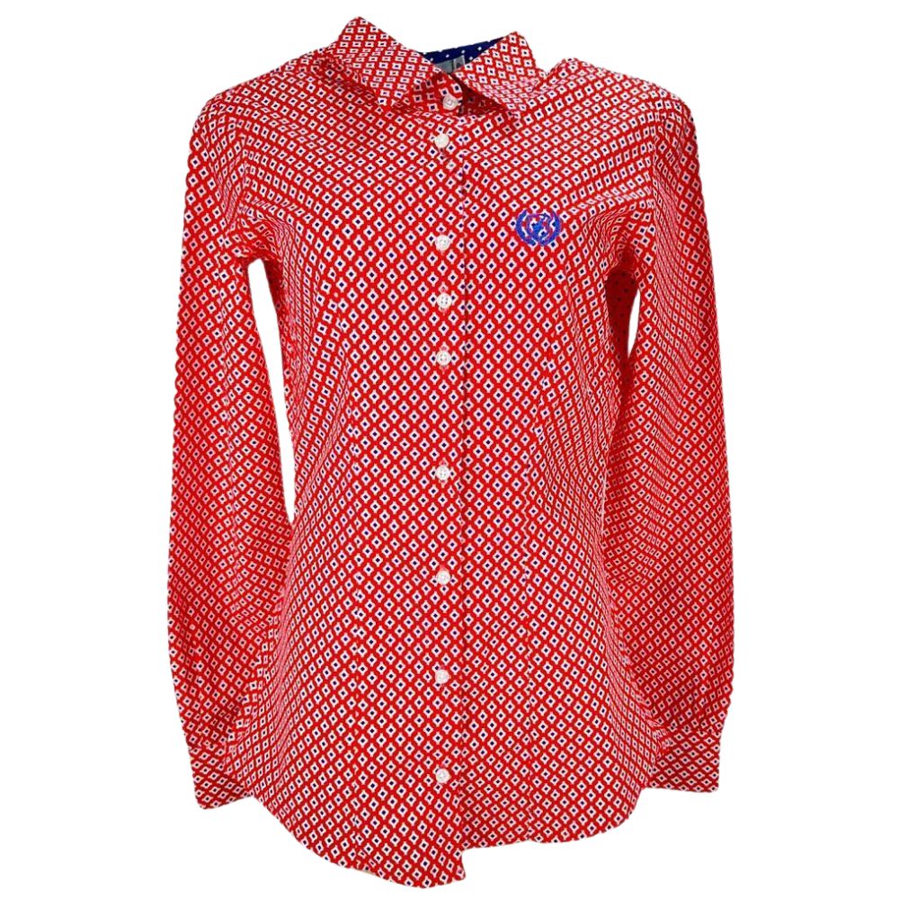 Camisa Feminina Dock's Manga Longa Vermelho C/ Estampa em Branco/Azul - Ref: 0032.04458.661.61