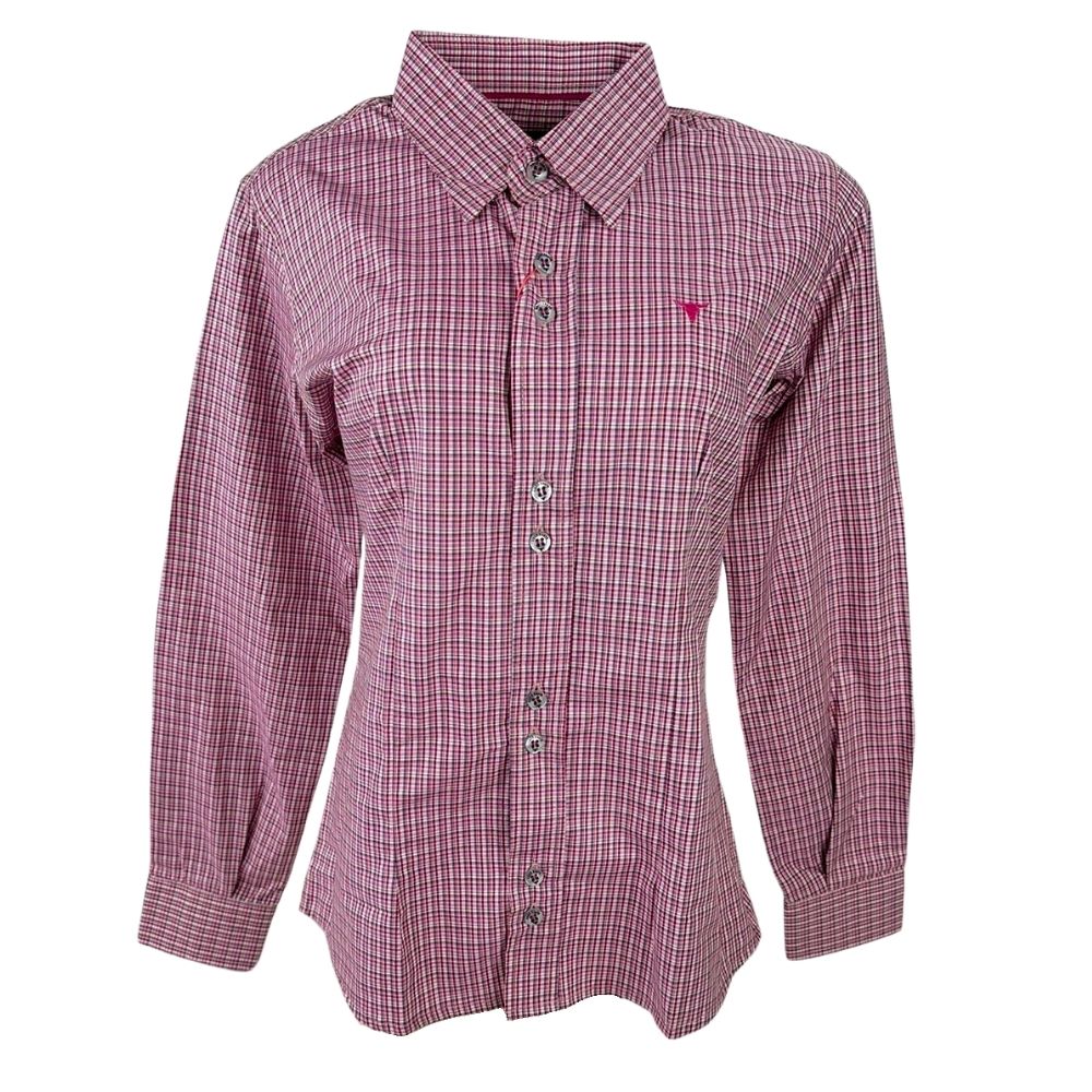 Camisa Feminina Laço Forte Manga Longa Xadrez Rosa Claro/Rosa Escuro C/ Logo Rosa REF: 3107