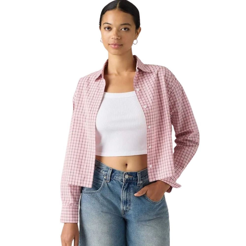 Camisa Feminina Levi's Cropped Harlie Xadrez Rosa Manga Longa REF:003P20013