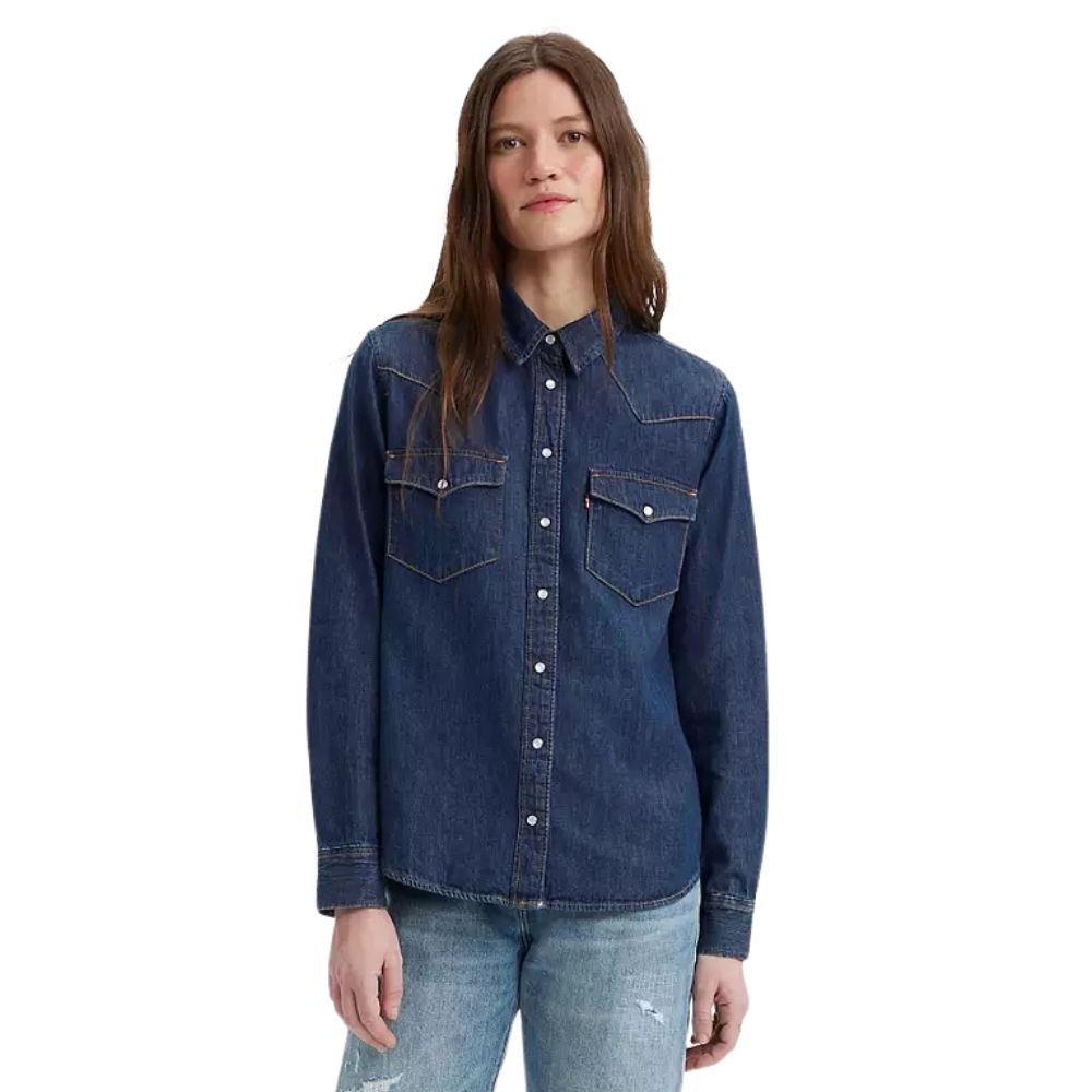 Camisa Feminina Levi's Jeans Azul Escuro Manga Longa Com Bolso REF: 868320017