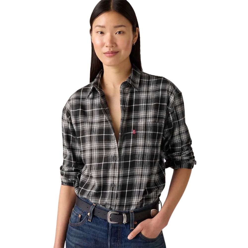 Camisa Feminina Levi's Western Harlie Flannel Manga Longa Relaxed Fit Xadrez Preto E Branco Ref:003OZ0002