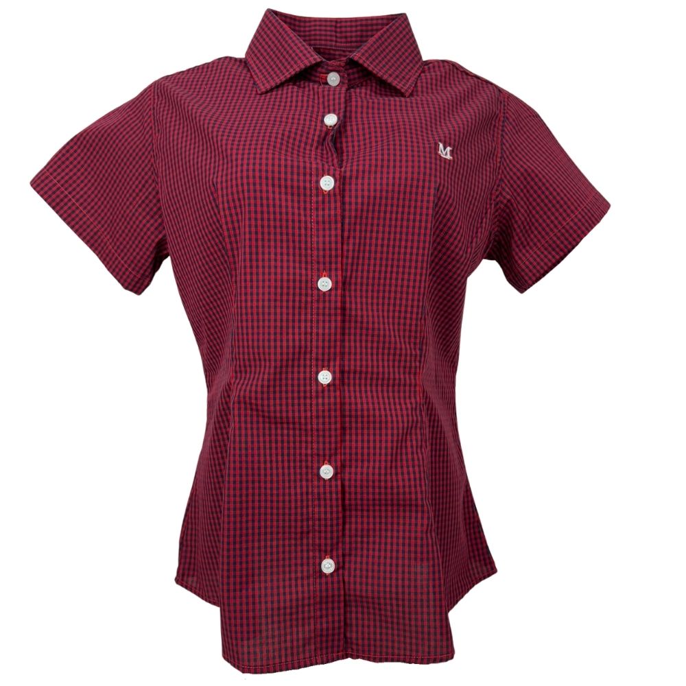 Camisa Feminina Minuty Manga Curta Xadrez Pequeno Azul e Vermelho Ref.2602