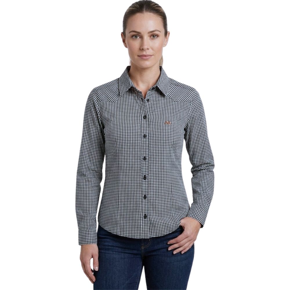 Camisa Feminina MX 72 Fit 100% Algodão Manga Longa Xadrez Pequeno Branco/Azul - Ref:24119