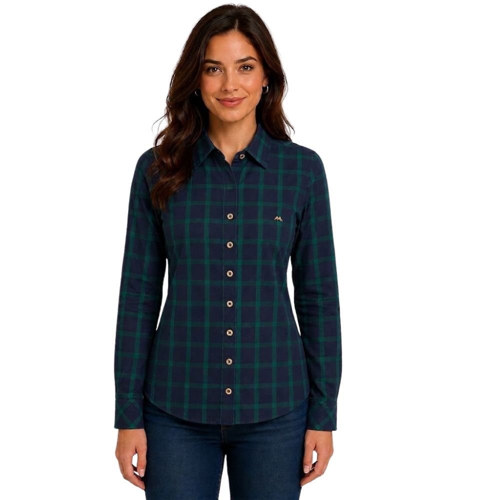 Camisa Feminina MX 72  Fit Country Manga Longa Xadrez Azul Marinho/Verde - Ref:26044