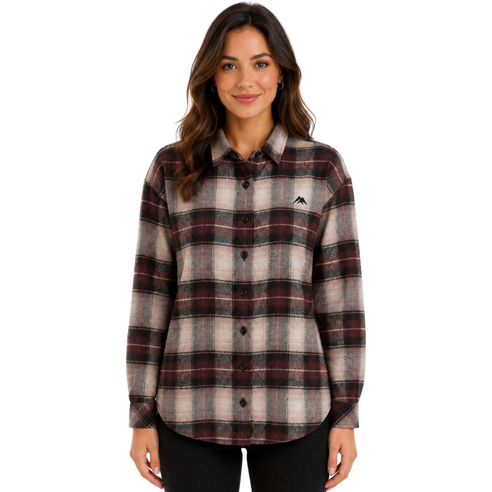 Camisa Feminina MX 72 Flanelada Manga Longa Bege E Marrom Vinho Ref:24060