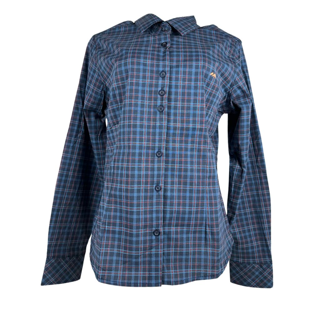 Camisa Feminina MX 72 Manga Longa Xadrez Tartan Com Elastano Country Azul Marinho Vermelho Ref:25075
