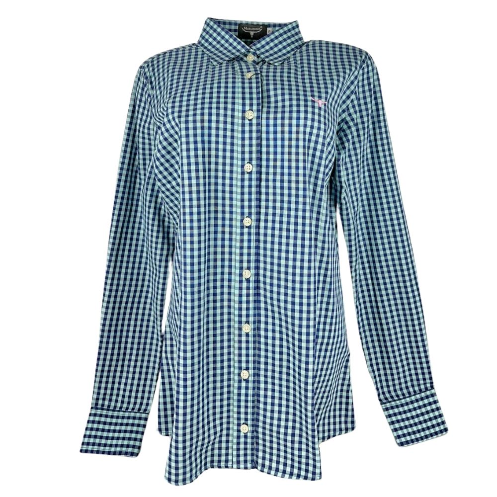 Camisa Feminina Os Moiadeiros Xadrez Azul Ciano Manga Longa - CFML 2099