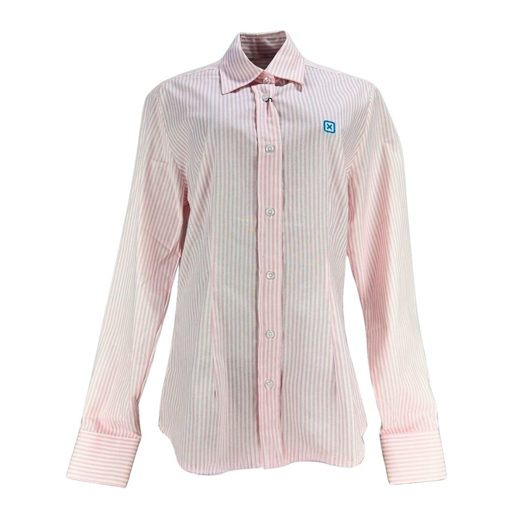 Camisa Feminina TXC Custom Manga Longa Rosa Bordado Azul Listrado - Ref: 12242L