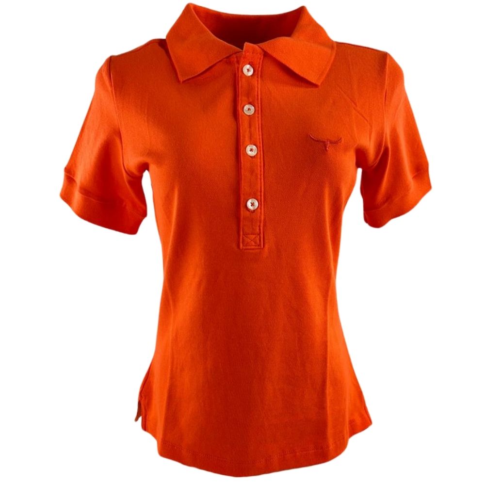 Camisa Polo Feminina Os Moiadeiros Laranja Com Logo Bordada Ref.CPF42