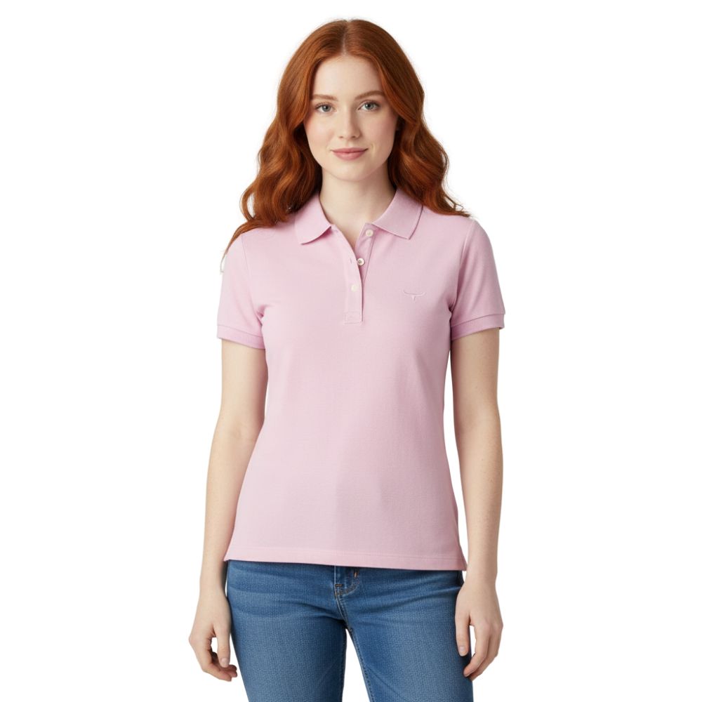 Camisa Polo Feminina Os Moiadeiros Rosa Flamingo Com Logo Bordado Rosa Ref:CPF52