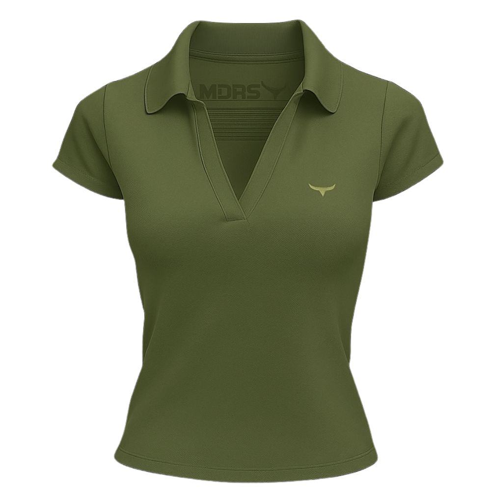 Camisa Polo Feminina Os Moiadeiros Verde Militar Com Logo Bordado Verde Ref:POLOT008