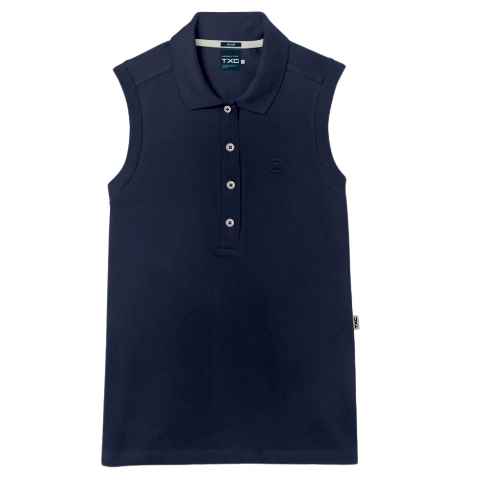Camisa Polo Feminina TXC Slim Custom Sem Manga Azul Marinho Logo Bordado - REF: 27267