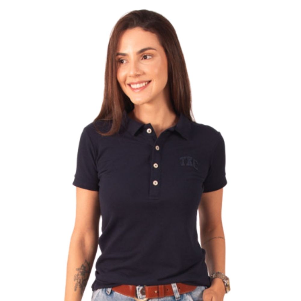 Camisa Polo Feminina TXC Slim Piquet Azul Marinho Logo Aplicada - REF: 27323