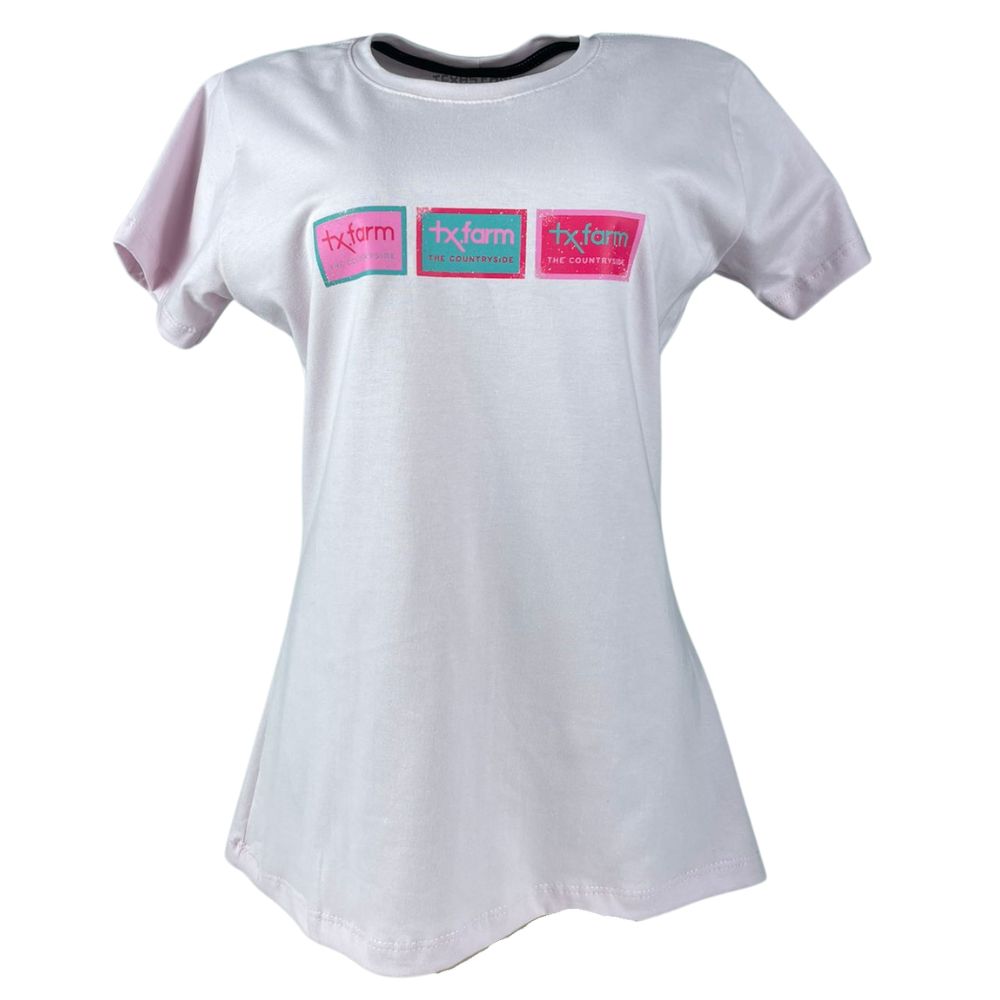 Camiseta Babylook Feminina Texas Farm Rosa Bebê Manga Curta Com Logo Quadrados Ref: Cf271