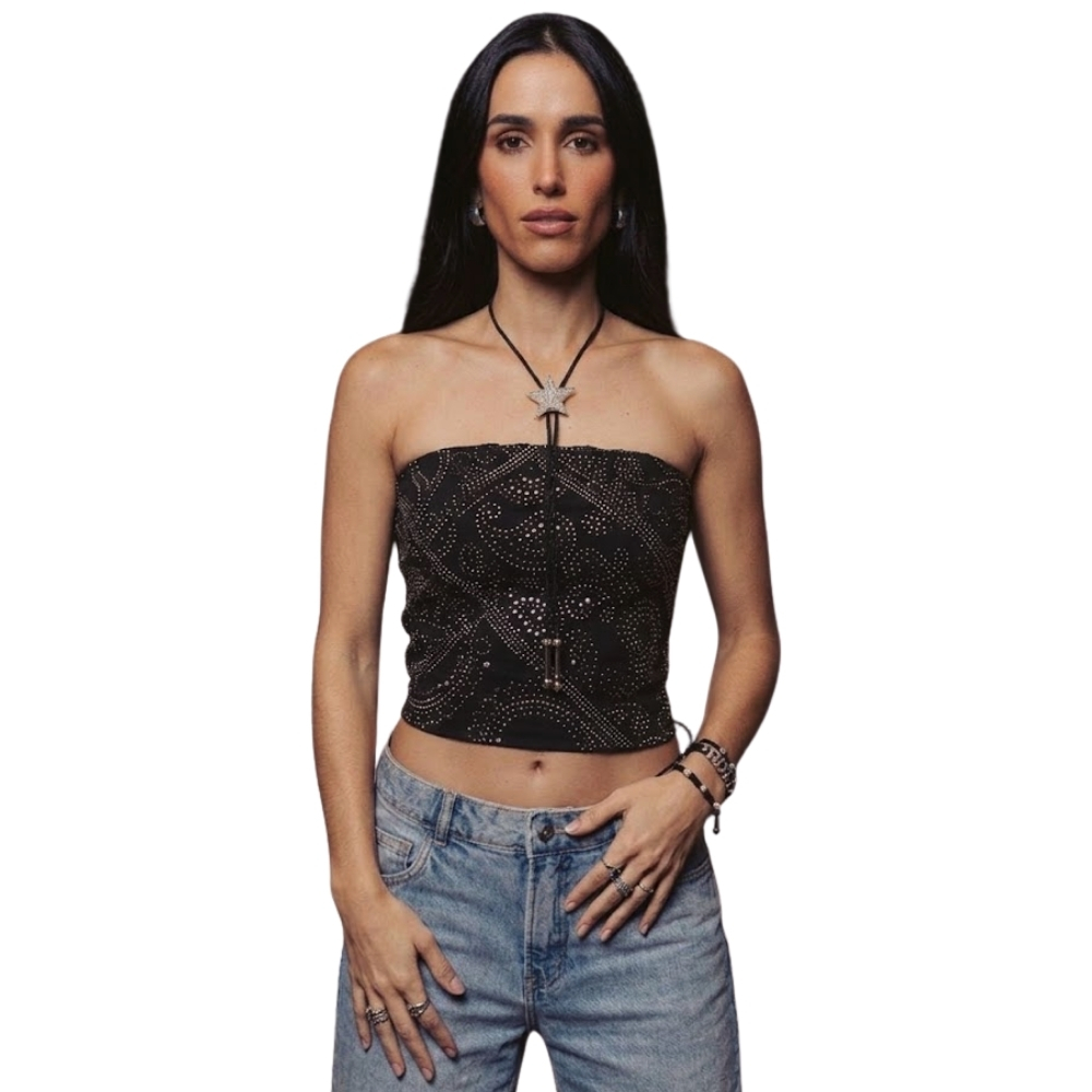 Corselet Feminino Turkese Paisley Glam Preto Zíper Bordado Brilho Total Ref:CO07601