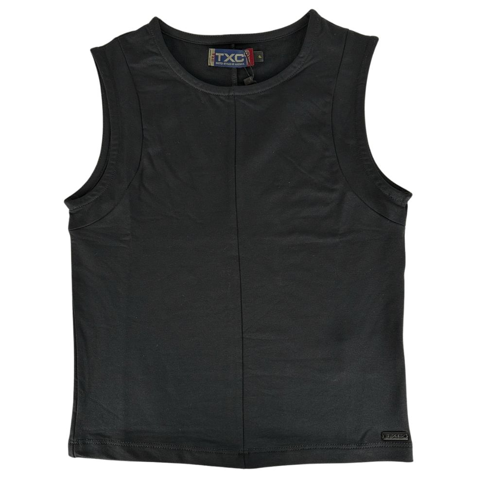 Camiseta Cropped Feminino TXC Gola Redonda Malha Com Plaquinha Preto Ref:51115