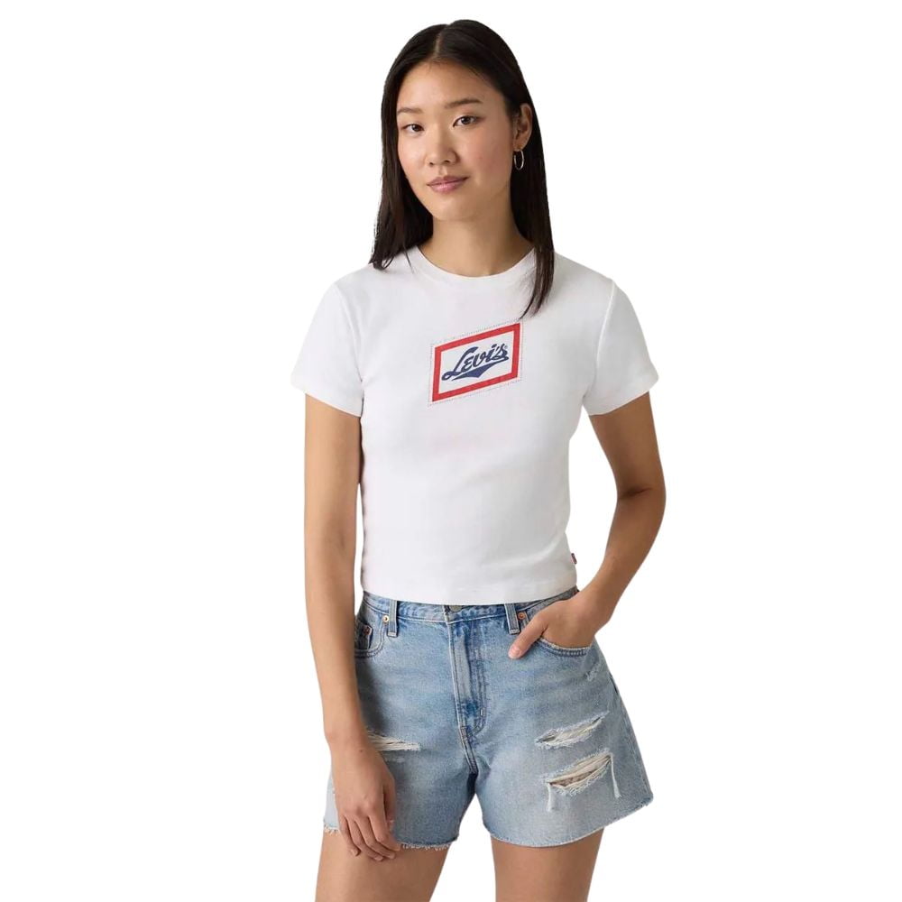 Camiseta Feminina Levi's Essential Sporty Tee Manga Curta Estampada Aplicação Pedrinhas Ref:A87980088
