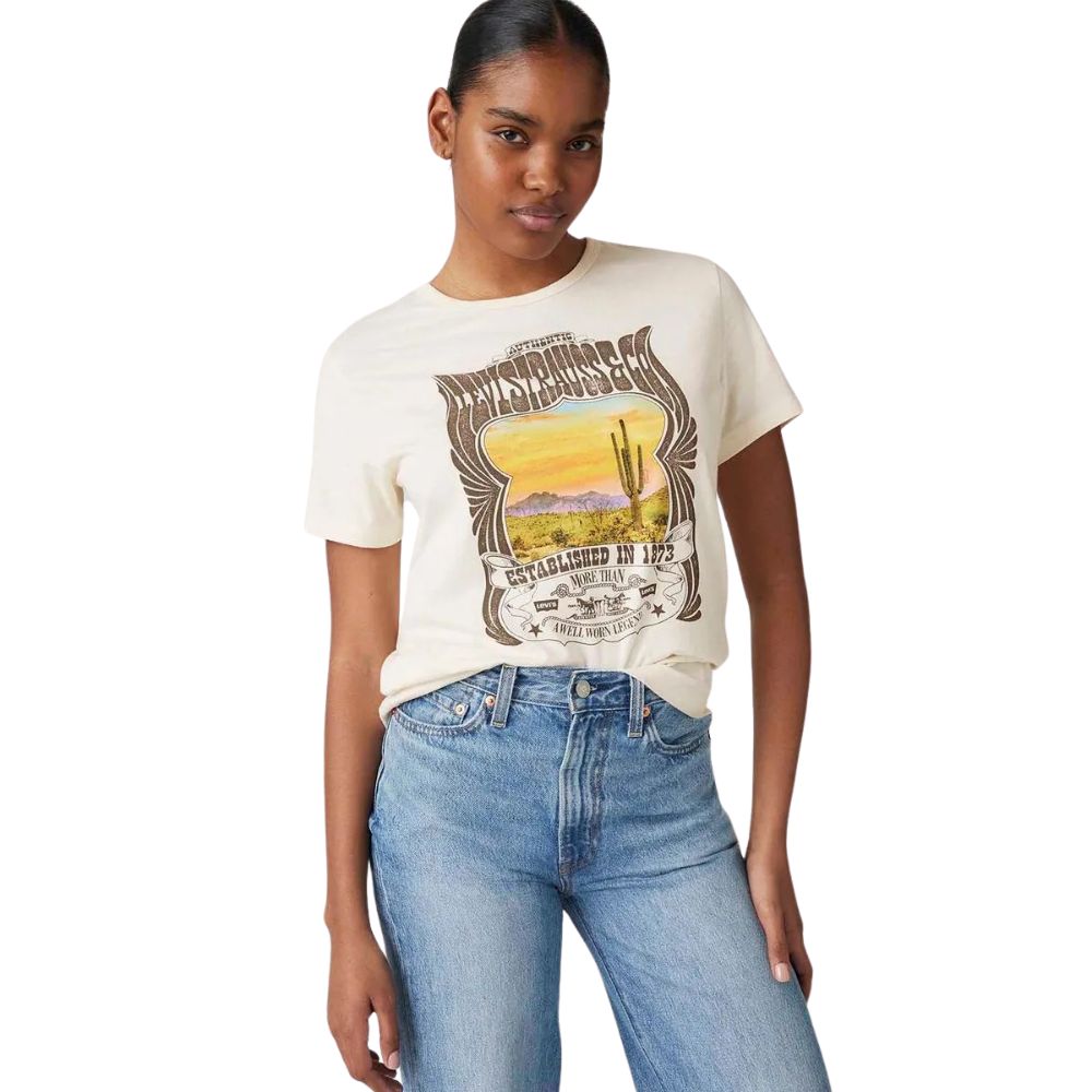 Camiseta Feminina Levi's Manga Curta Creme Estampada Ref:A88020043