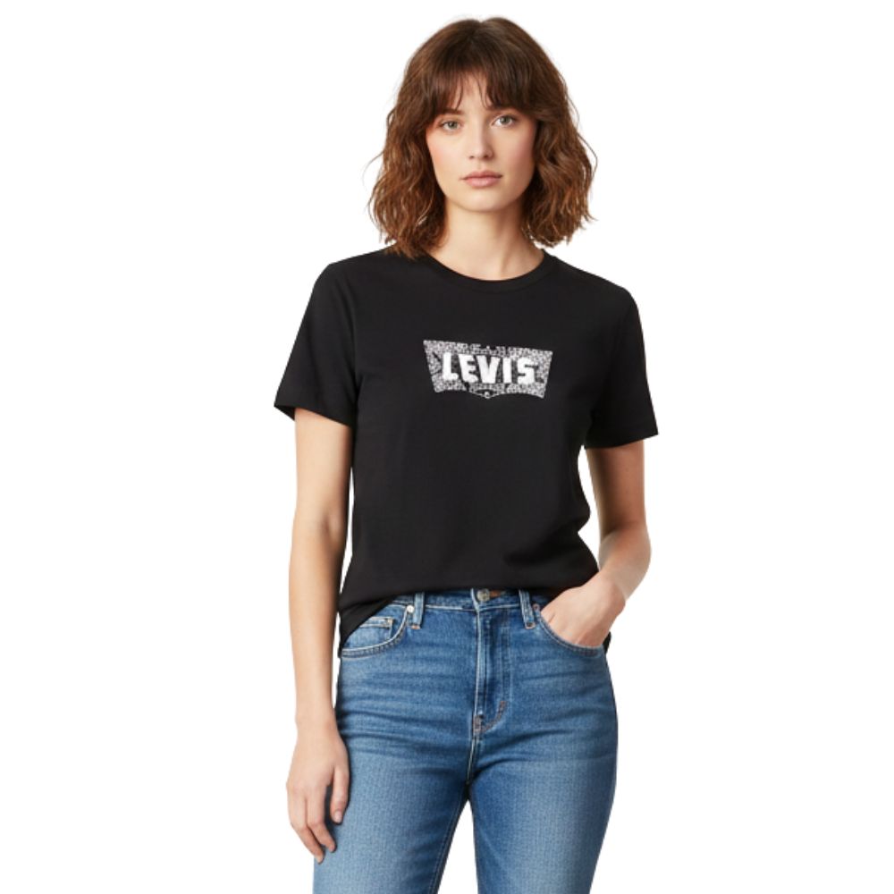 Camiseta Feminina Levi's Manga Curta Preta Com Estampa Em Branco Ref:LB0013333