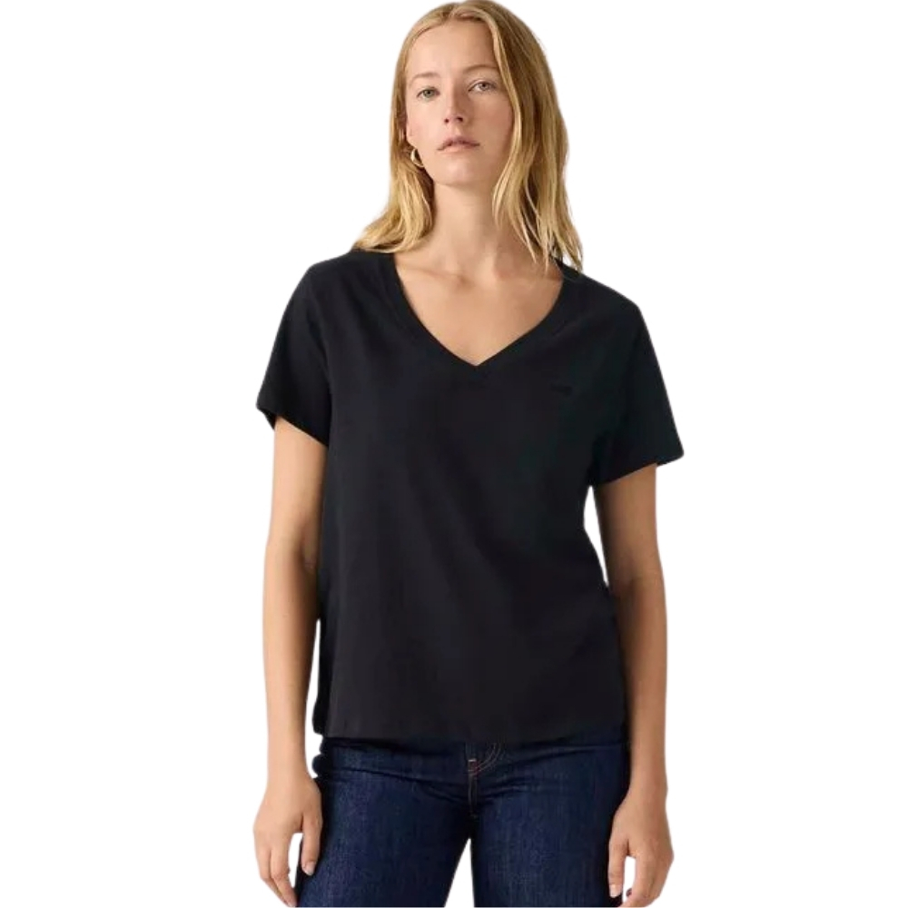 Camiseta Feminina Levi's Manga Curta Preta Gola V Logo Preto REF:LB0020278