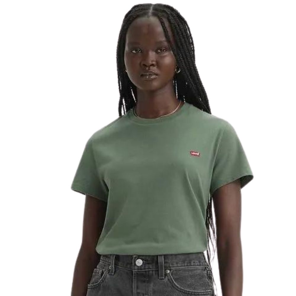 Camiseta Feminina Levi's Verde Militar Manga Curta Bordado Com a Logo da Marca- Ref. LB002