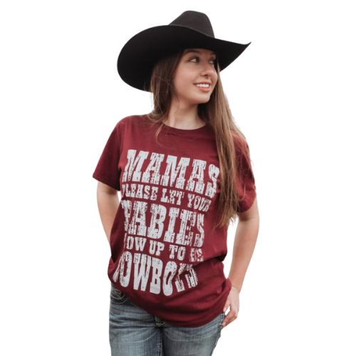 Camiseta Feminina Marikota Western Manga Curta Bordô Oversized Estampada Em Branco Ref:M2025-004