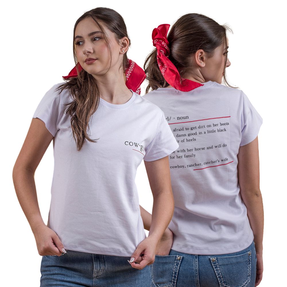 Camiseta Feminina Miss Country TShirt Branca Manga Curta Com Escrita Cowgirl Ref:3221