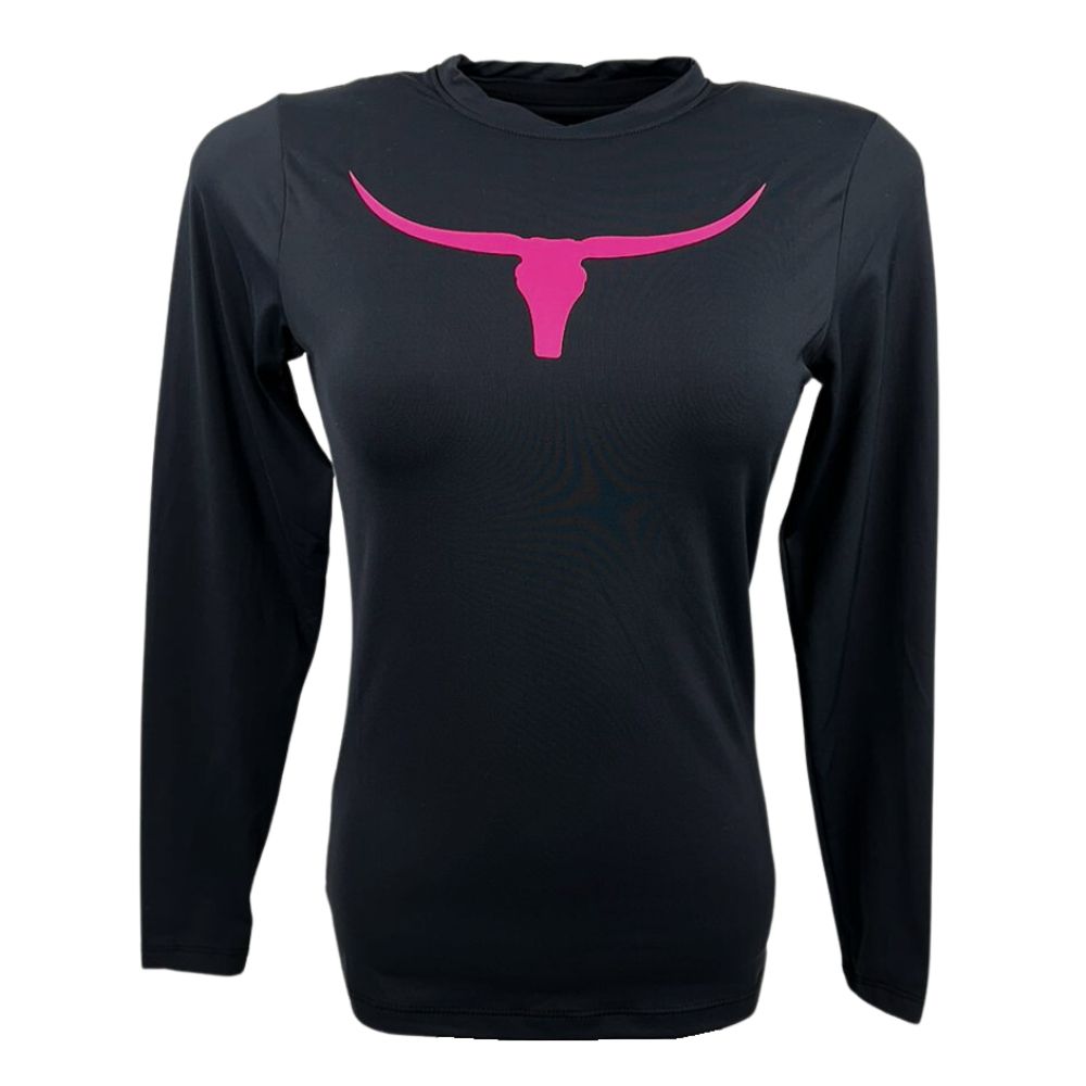 Camiseta Feminina Os Moiadeiros Preta Manga Longa Com Proteção UV Logo Pink Ref:UV91