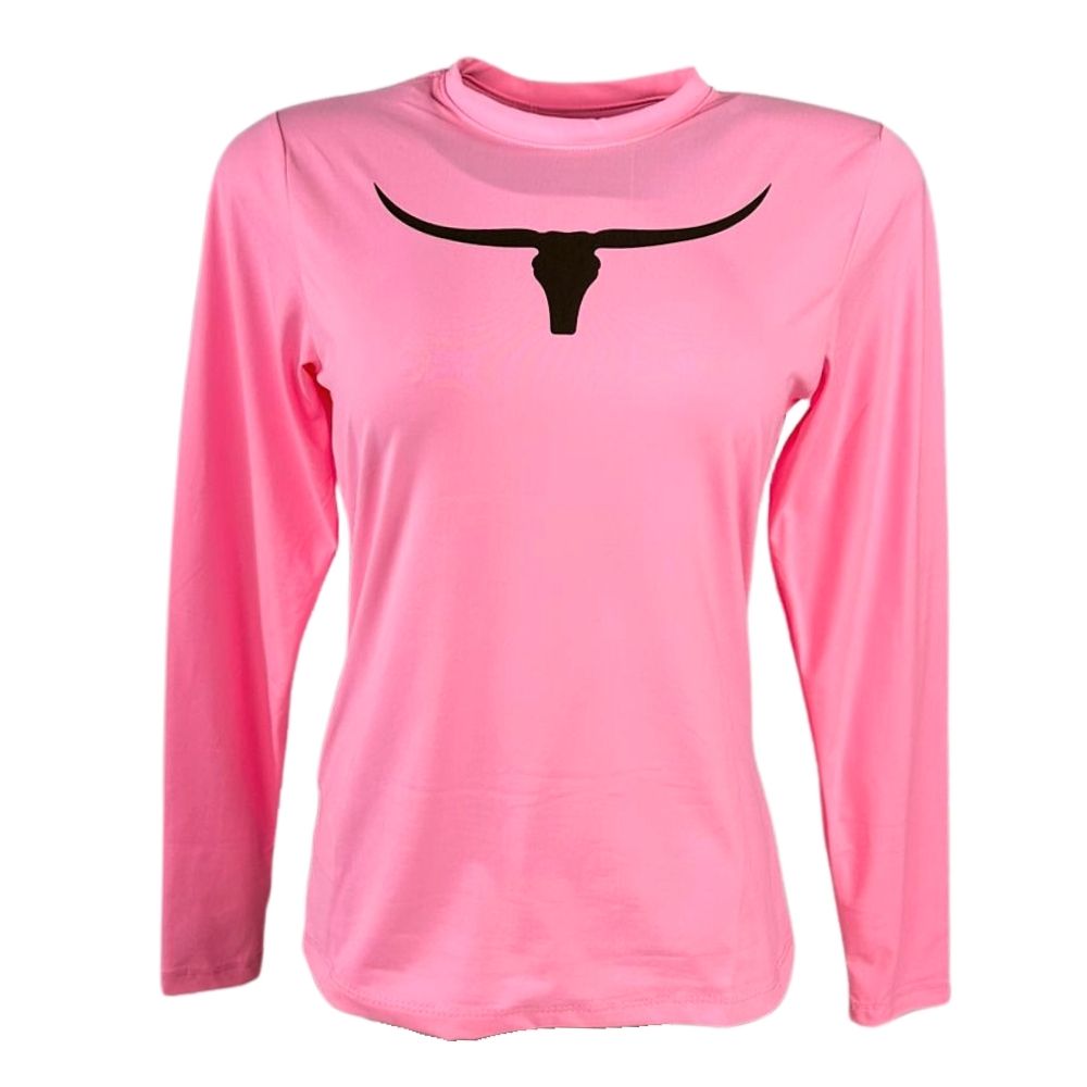 Camiseta Feminina Os Moiadeiros Rosa Manga Longa Com Proteção UV e Logo Preta Ref.UV87