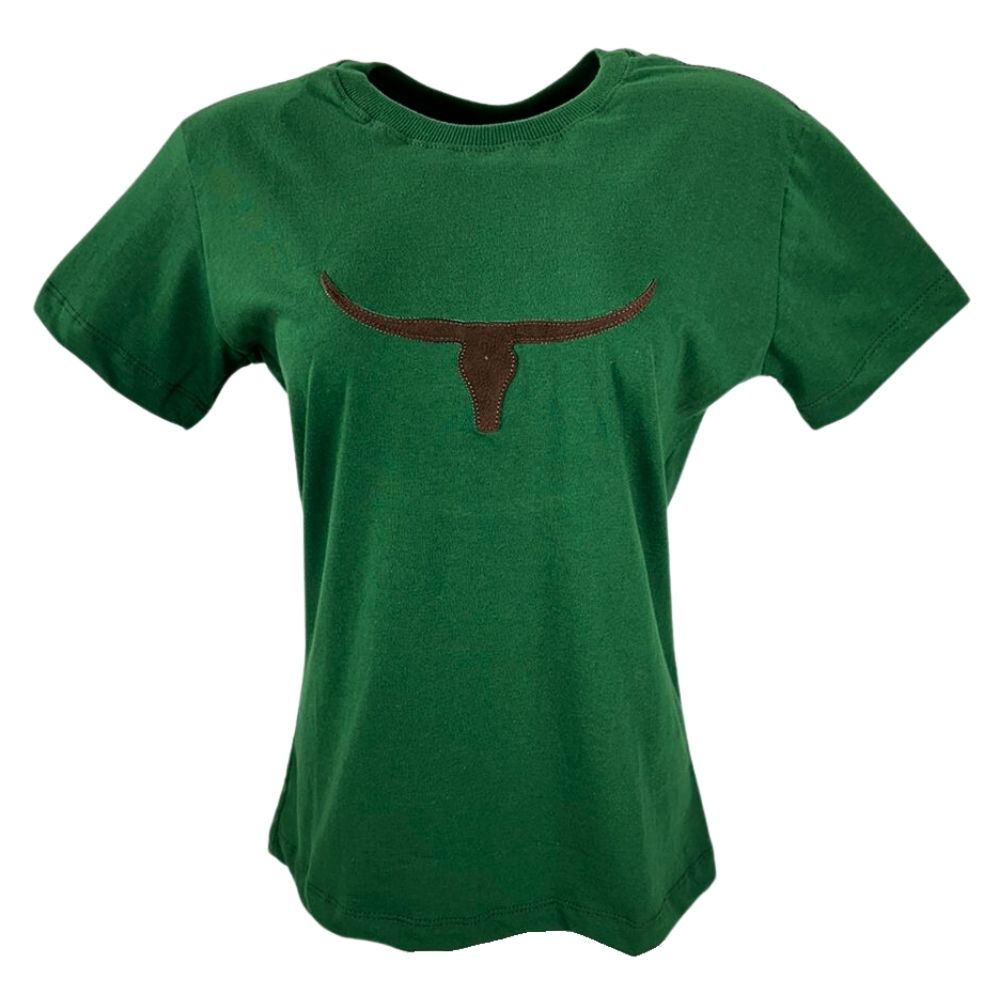 Camiseta Feminina Os Moiadeiros TShirt Verde Manga Curta Com Logo Aplicado em Marrom Ref.CMF2363