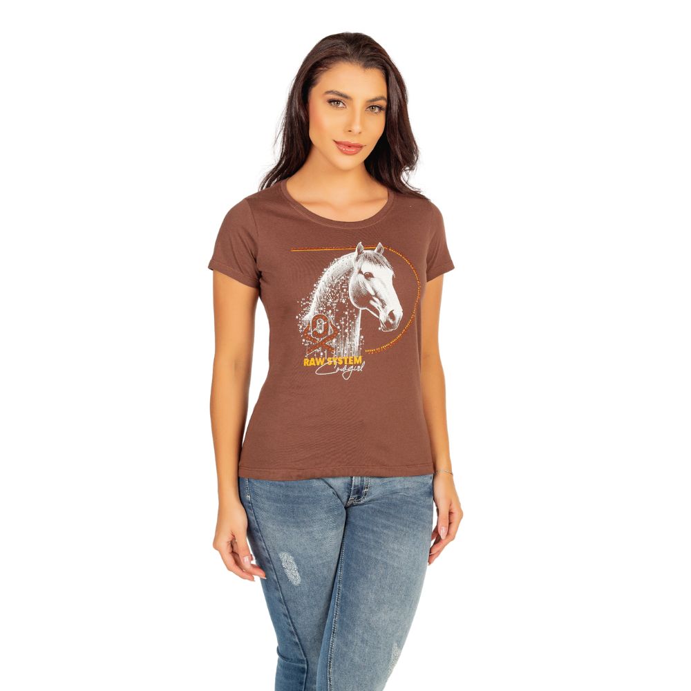 Camiseta Feminina Ox Horns Marrom Manga Curta Com Desenho De Cavalo ...