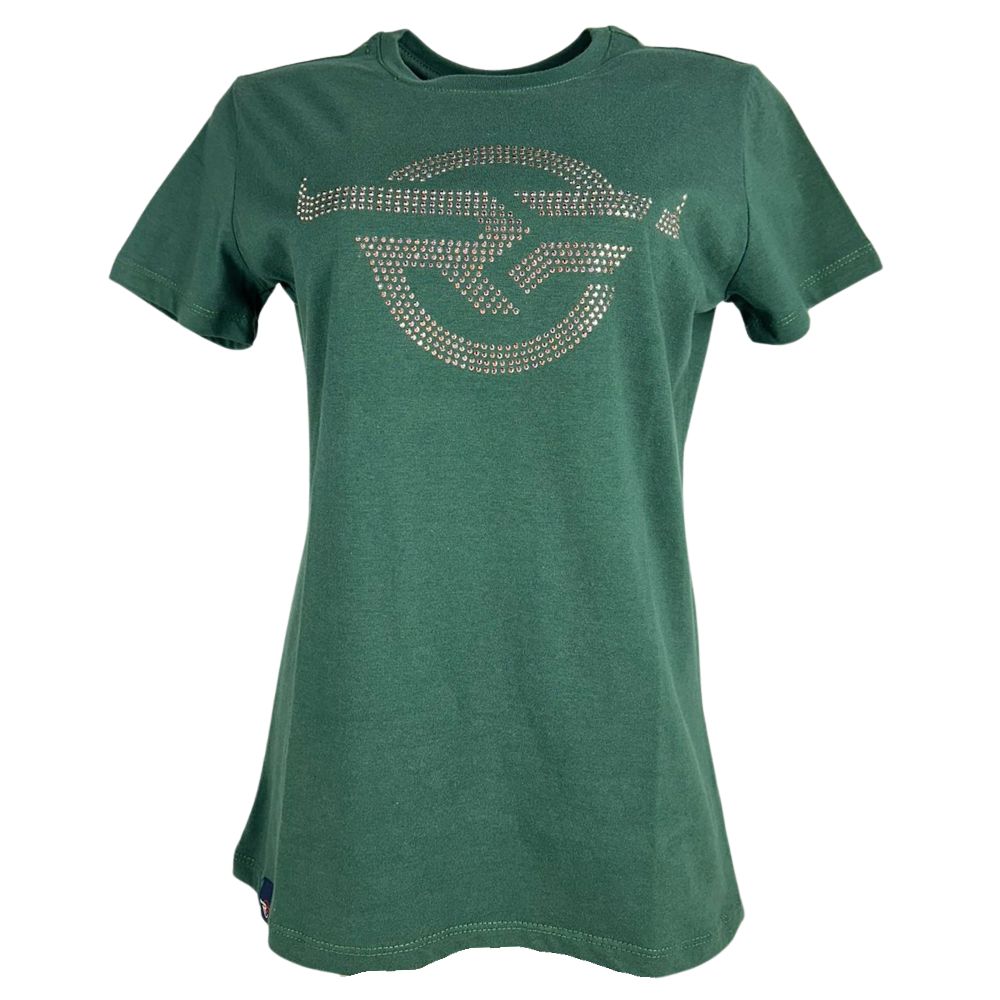 Camiseta Feminina Rodeo Farm Baby Look Manga Curta Verde Oliva Logo Com Strass Ref 228500082