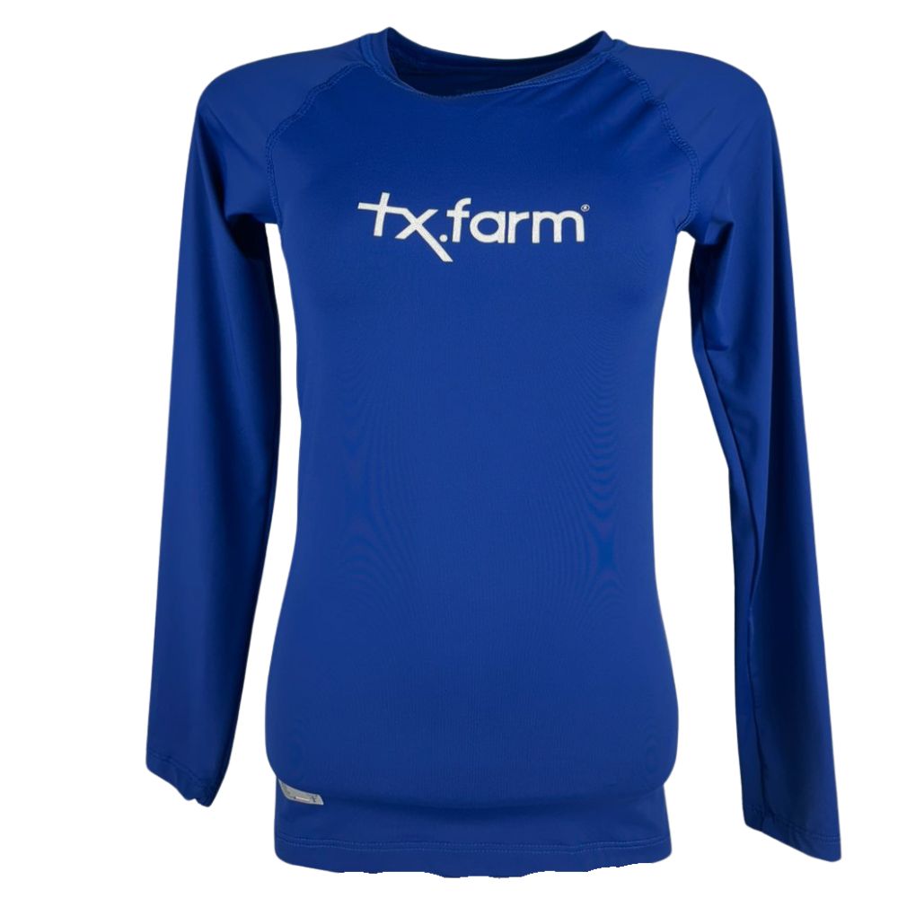 Camiseta Feminina Texas Farm Manga Longa Térmica UV50+ Azul Com Logo Branco Ref:UVF0001