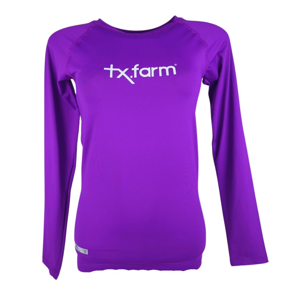 Camiseta Feminina Texas Farm Manga Longa Térmica UV50+ Roxo Profundo Com Logo Branco Ref:UVF0001