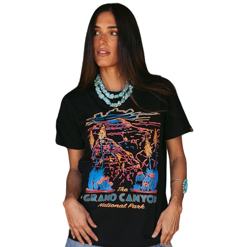 Camiseta Feminina Turkese T-Shirt Manga Curta Preto Estampada Grand Canyon Ref: TS04601