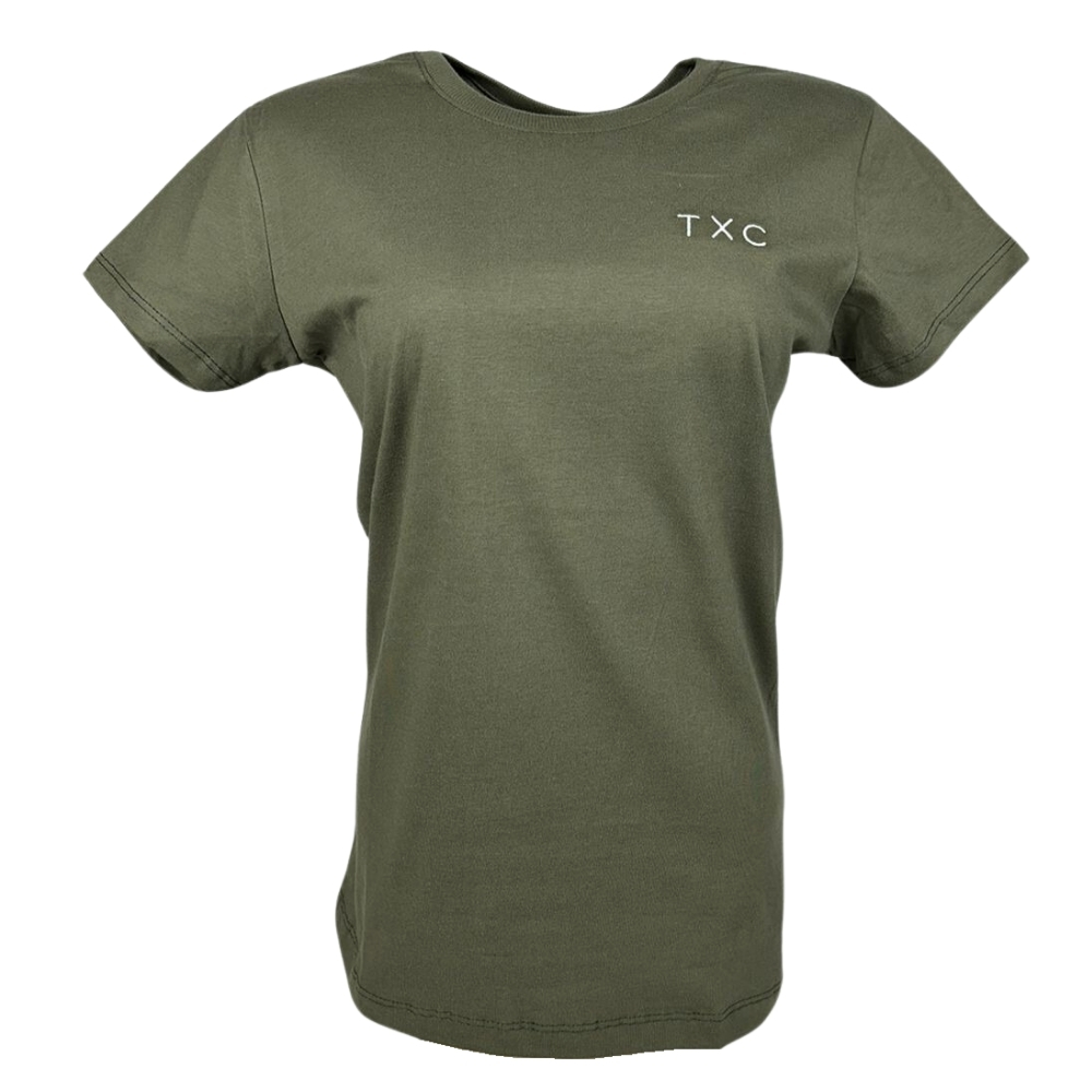 Camiseta Feminina TXC Classic Regular Fit M. Curta Verde Militar C/Bordado Logo Branco REF: 50367