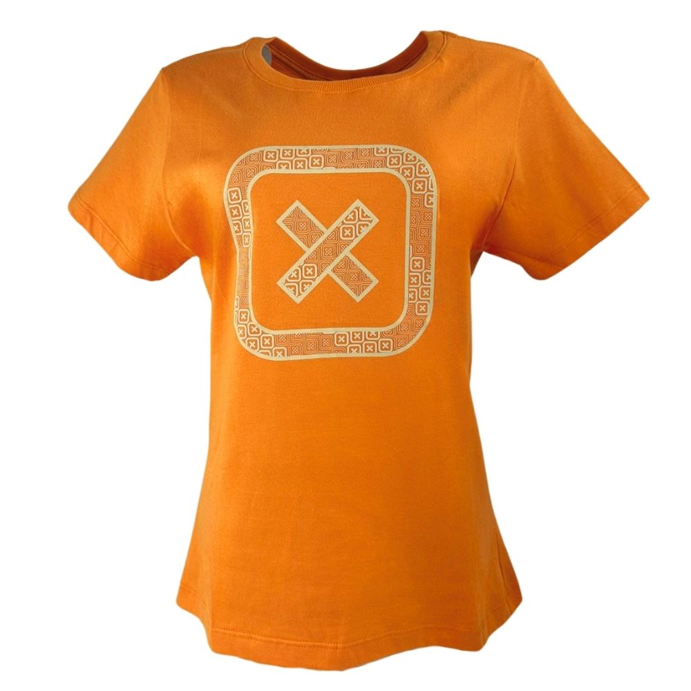 Camiseta Feminina TXC Manga Curta Slim Custom Laranja Estampada Logo Em Creme REF: 50967