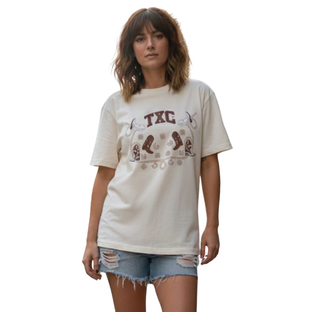 Camiseta Feminina TXC OverSize Fio30 Manga Curta Areia Estampada Ref:51369