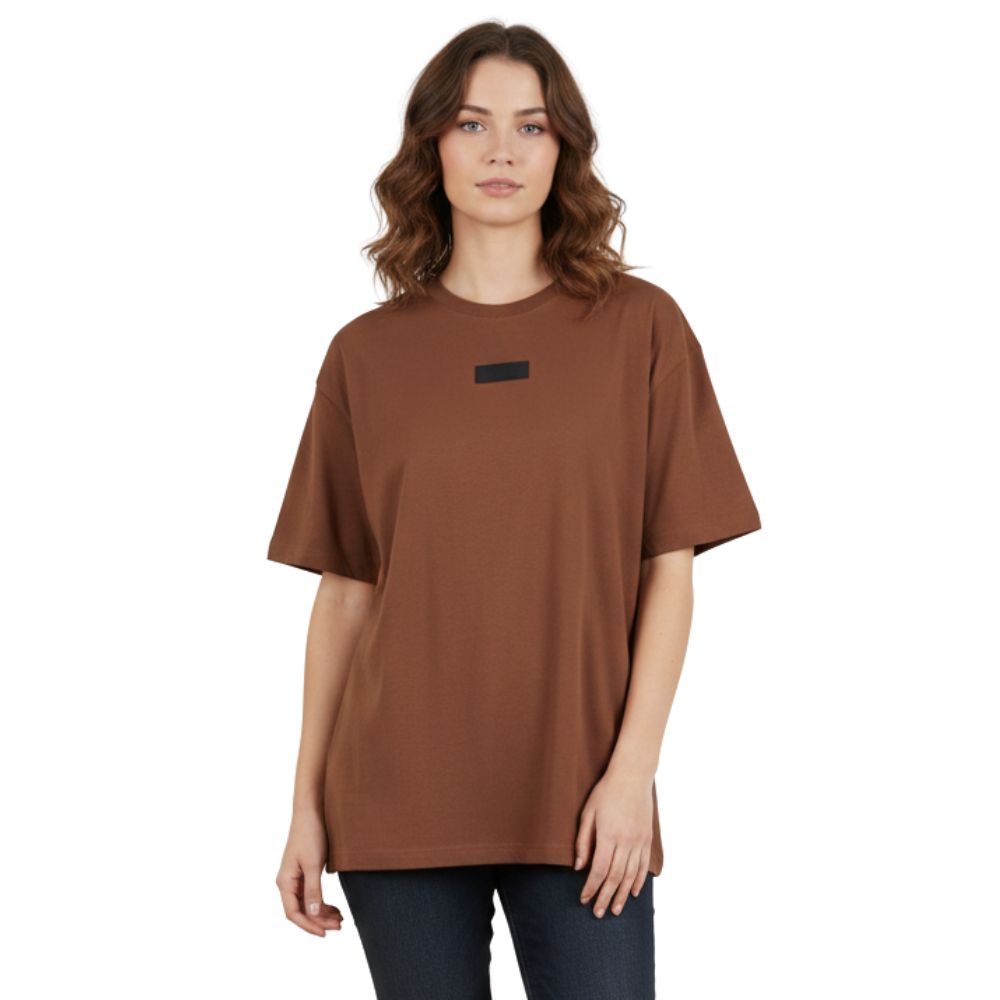 Camiseta Feminina TXC OverSize TXC Malhão Manga Curta Marrom Com Logo Pequeno Preto Ref:51447