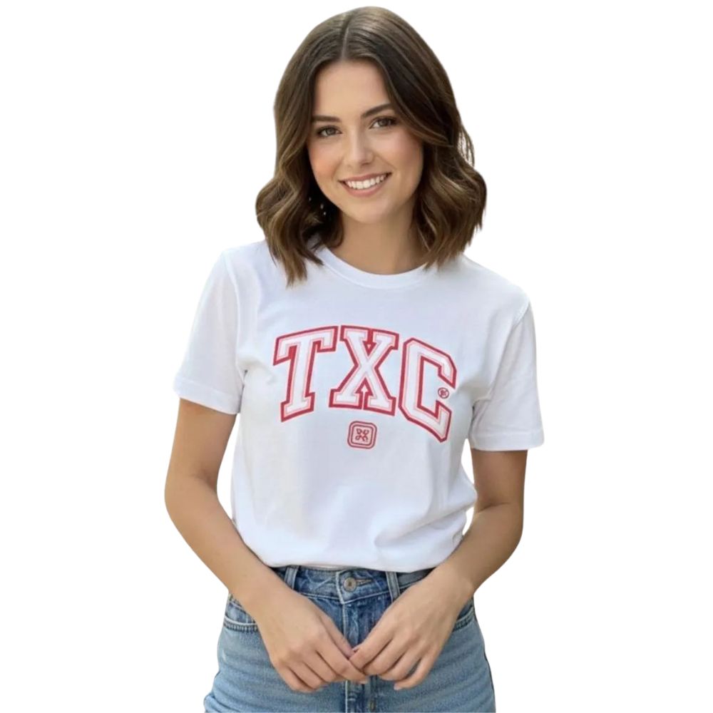 Camiseta Feminina TXC Slim Fio 30 Branco Com Estampa Rosa Ref:51273