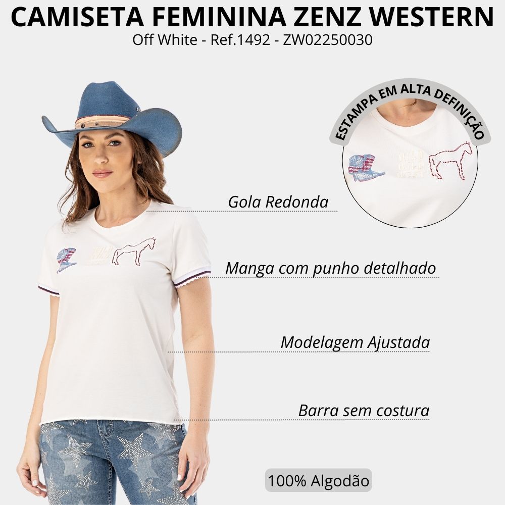 Camiseta Feminina Zenz Western T-Shirt Honey Belle Manga Curta Off