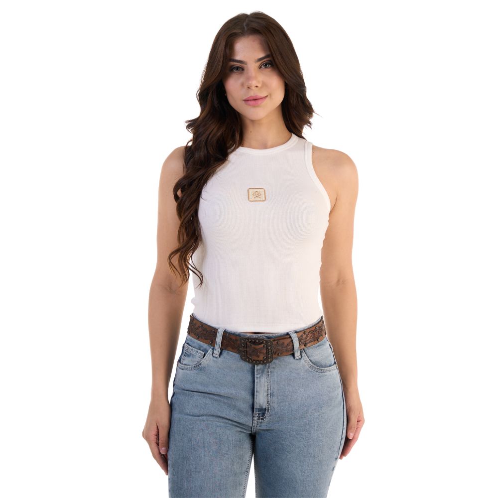 Camiseta Regata Feminina Canelada Ox Horns Off White Ref:7606